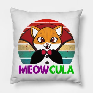 Vintage MeowCula Halloween Cat Lover Pillow