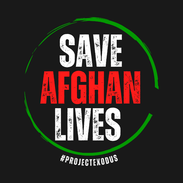 Save Afghan lives circle (back print, dark background) by Pro Exodus Relief 