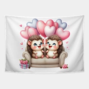 Valentine Hedgehog Couple Sitting Sofa Tapestry