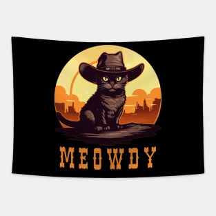 Funny Cat Cowboy Cowgirl Meow Howdy Meowdy Tapestry