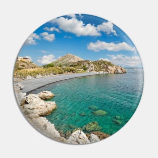 The famous beach Mavra Volia in Chios island, Greece Pin