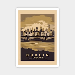 Vintage Retro Dublin Cityscape Art Sticker Magnet