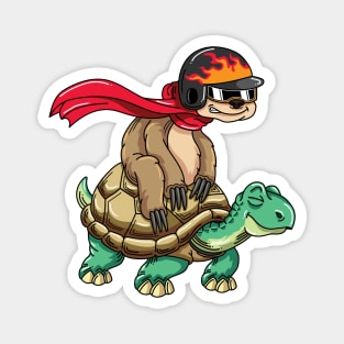 Funny Sloth Riding a Turtle Magnet