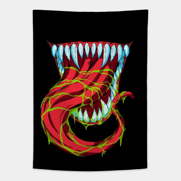 Open Wide You Symbiotic Monster Tapestry by manoystee