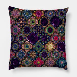 Moroccan Tile pattern, metallic Pillow