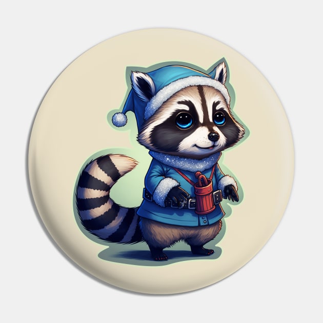 Cute Christmas Raccoon with Candy bag Pin by JoJoLikesToast