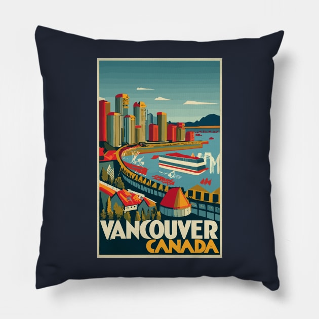 A Vintage Travel Art of Vancouver - Canada Pillow by goodoldvintage