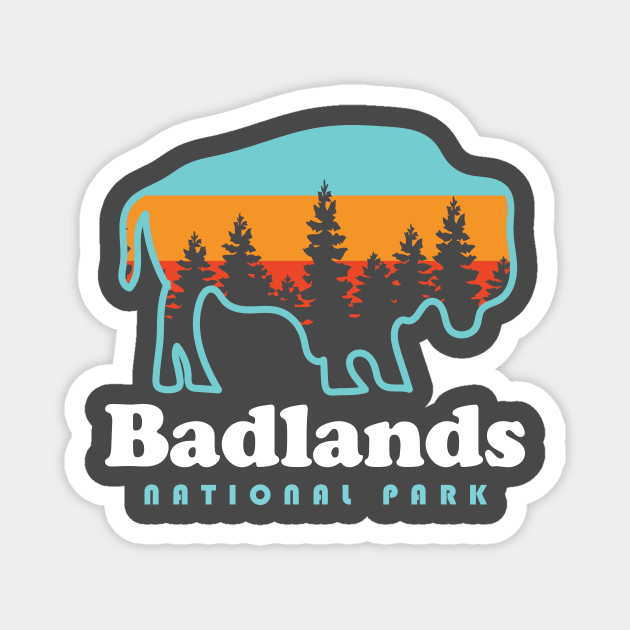 Badlands National Park Bison Retro South Dakota Magnet by PodDesignShop