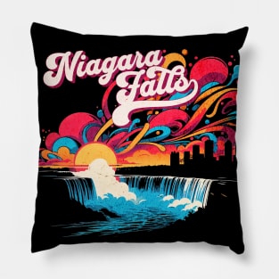 Niagara Falls Retro Vibrant Graffiti Design Pillow