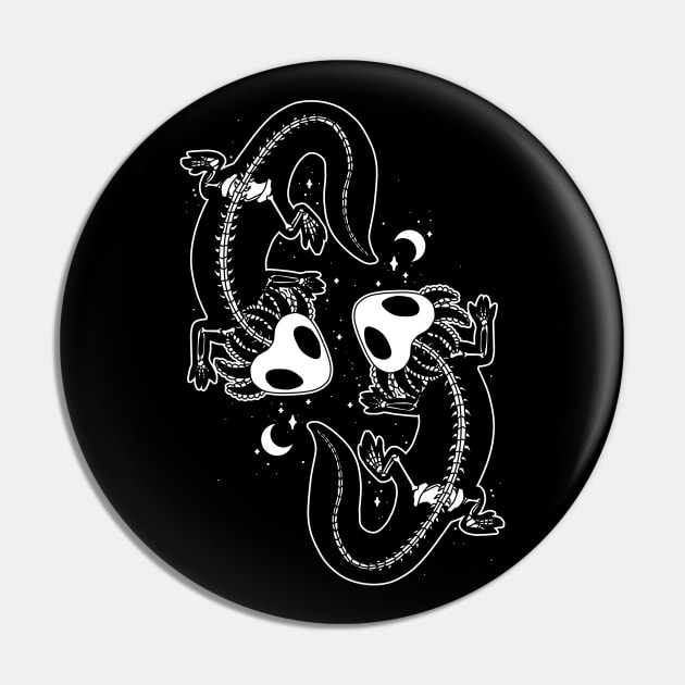 Pair of black skeleton axolotls dancing in the night Pin by Ryuvhiel