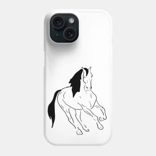 Black line art running horse Phone Case