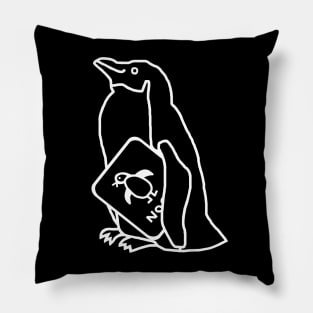 Cute Animals Penguin Self Portrait Minimal White Line Drawing Pillow