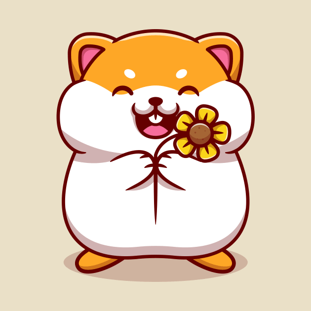 Cute Hamster Holding Sun Flower Cartoon by Catalyst Labs