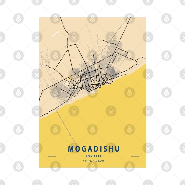 Mogadishu - Somalia Yellow City Map by tienstencil