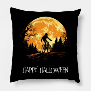 Halloween Biker and Moon Graphic Pillow