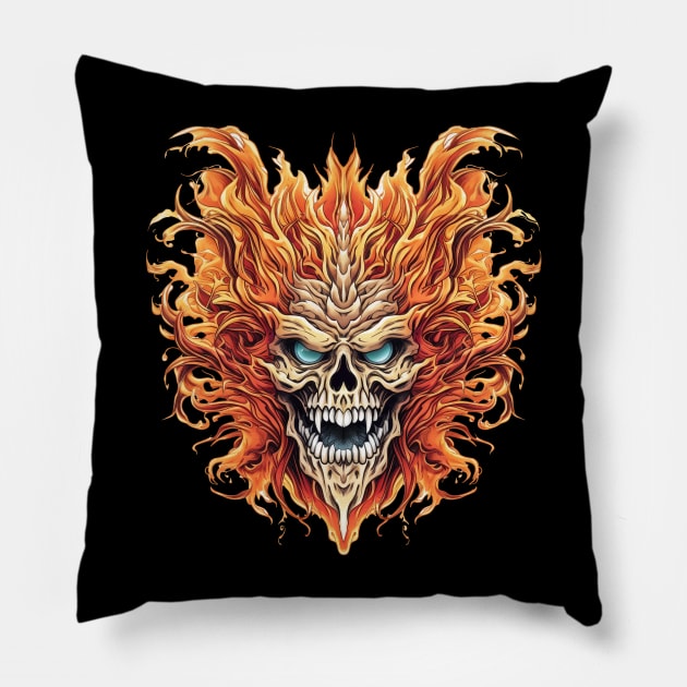 Flaming Skull Pillow by David Kincaid Art