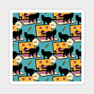 404 Error Laptop Black Cat Pattern in blue Magnet