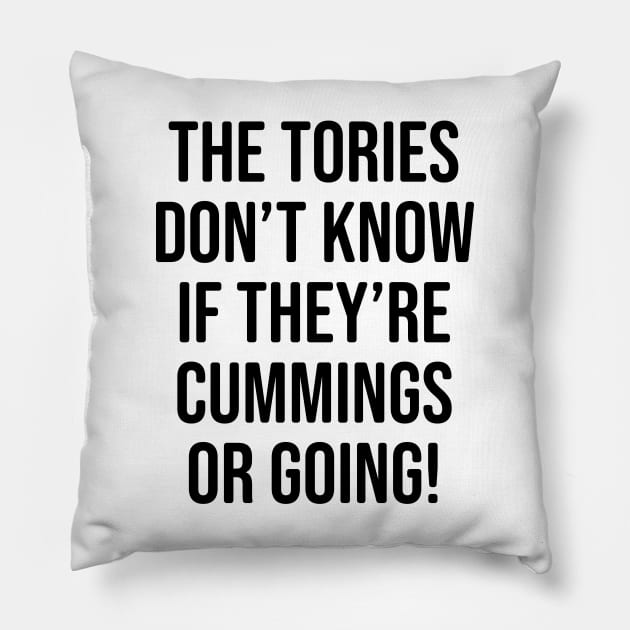 Anti UK Government Gift - The Tories don't know if they're Cummings or going! Pillow by Elsie Bee Designs