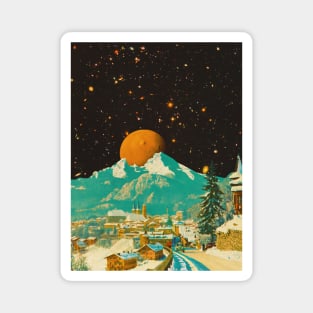 Sunny Village On The Snow Moon - Space Collage, Retro Futurism, Sci-Fi Magnet