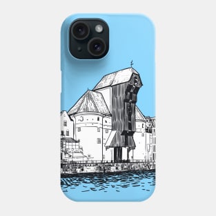 Drawing of famous Crane Gate in Gdansk Phone Case