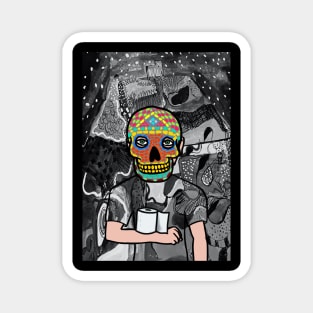 Mexican Male Character with Green Eyes, Toilet Paper Mask, and Light in Mystery Night Magnet