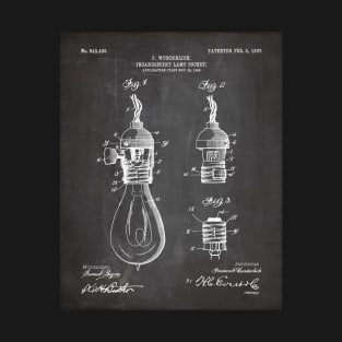 Light Bulb Patent - Designer Industrial Design Art - Black Chalkboard T-Shirt