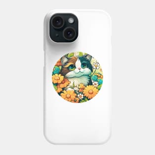 Happy Cute Cat In Flowers - Floral kitty - Cat Filled With Flowers Phone Case