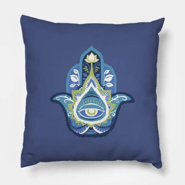 Hamsa Hand - Sapphire(September) Pillow by akaneyabushita