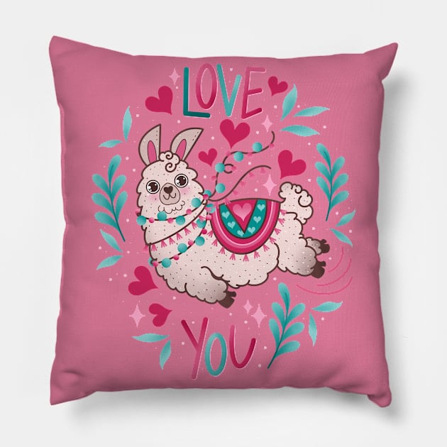 Love llama valentine Pillow by Tex doodles 