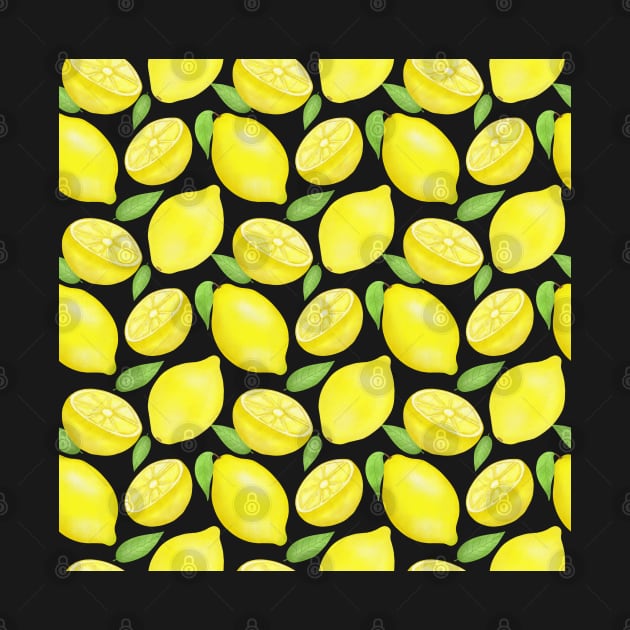 Sicilian Lemons pattern on black by Juliana Costa