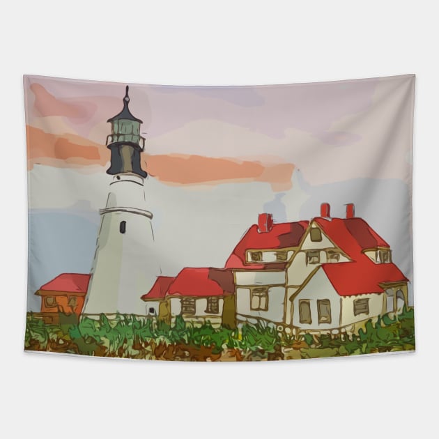 Portland Head Lighthouse, Cape Elizabeth, Maine Tapestry by WelshDesigns