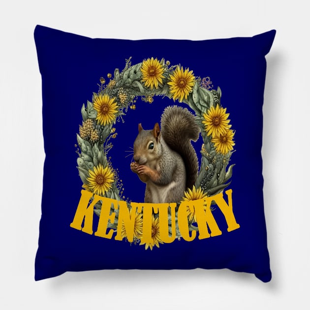 For The Love Of Kentucky, Grey Squirrels and Yellow Flowers Pillow by taiche