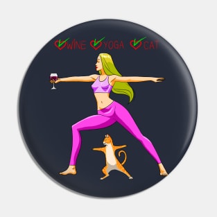 Wine,Yoga & Cat Pin