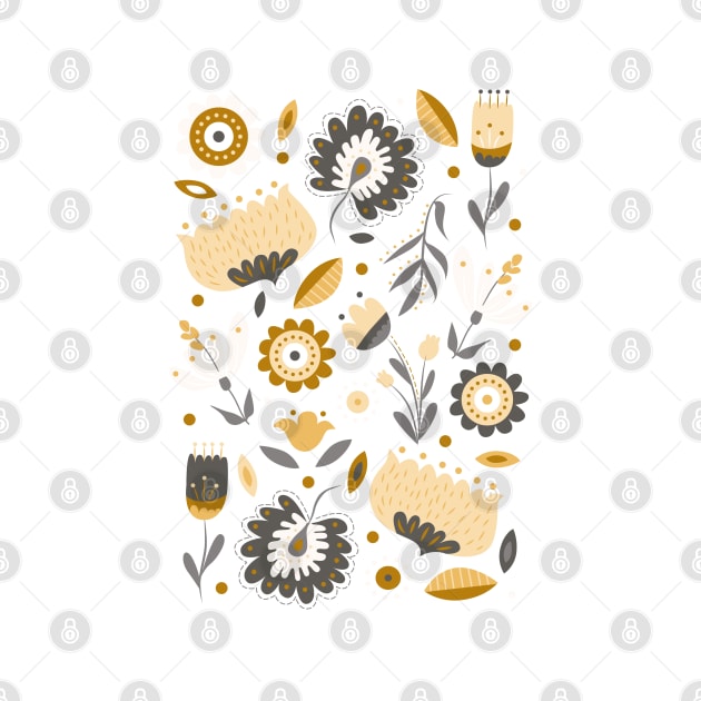 Floral Folk Art in Mustard Yellow by latheandquill