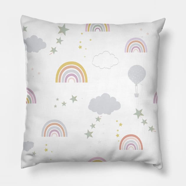 Baby rainbow seamless repeat pattern pastel colored Pillow by GULSENGUNEL