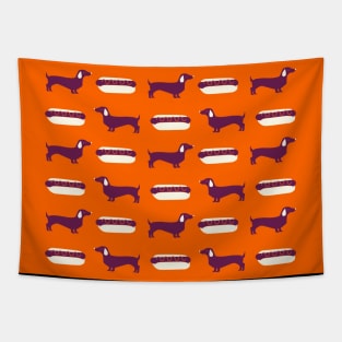 Dachshund Hot Dog by Cindy Rose Studio - Orange Tapestry