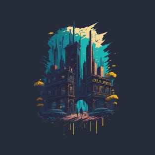 Cyberpunk night city Digital art T-Shirt