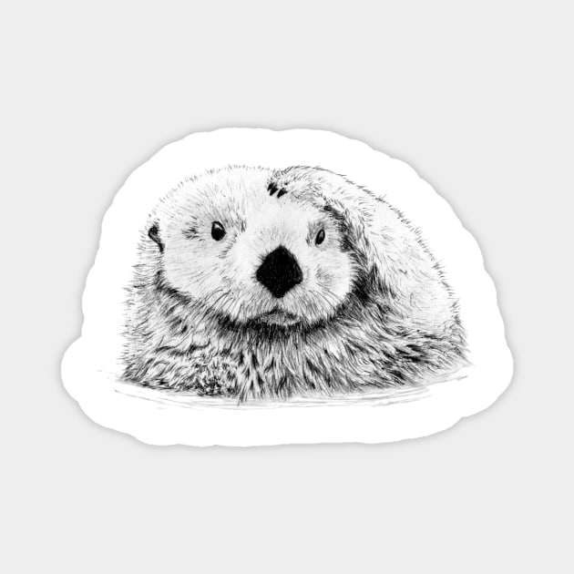 Otter Sketch Head Scratch Magnet by mynaito