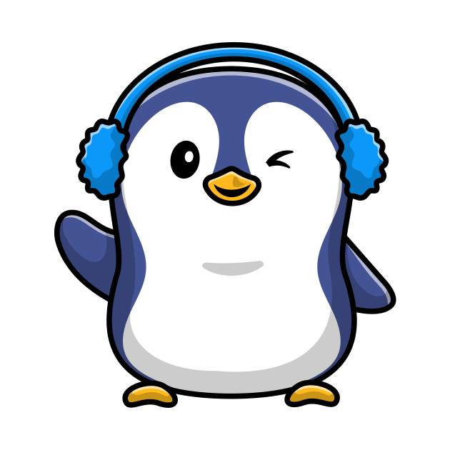 Cute Penguin Wearing Earmuff Cartoon Vector Icon Illustration by Catalyst Labs