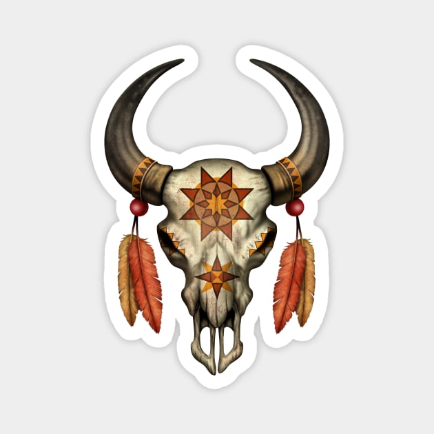 Decorated Native Bull Skull with Feathers Magnet by jeffbartels