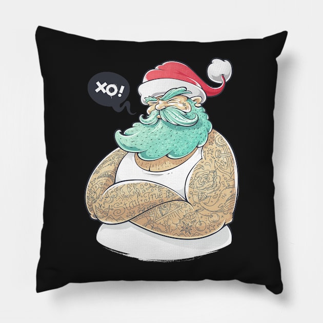 Hipster Santa with Tattoos Pillow by bluerockproducts