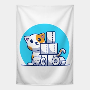 Cute cat with tissue  paper roll cartoon Tapestry