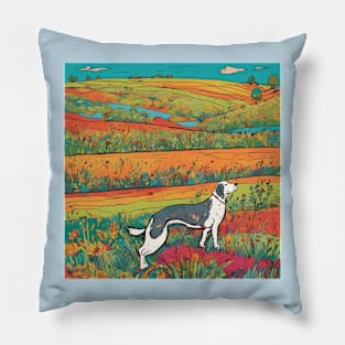 A Colorful Field With  A Dog Pillow