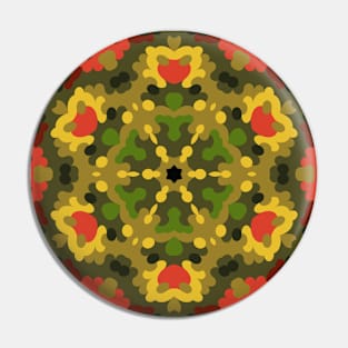 Retro Mandala Flower Yellow Red and Green Pin