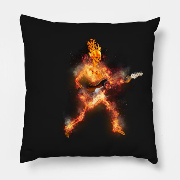 Fire Skeleton Guitarist Pillow by Ratherkool