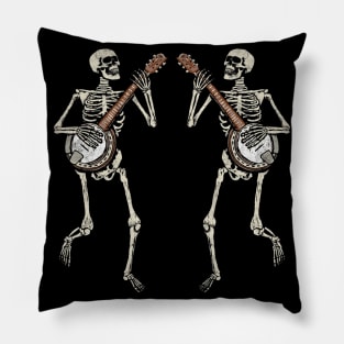 Retro Dancing Skeleton Pair Banjo Vintage Graphic Pillow