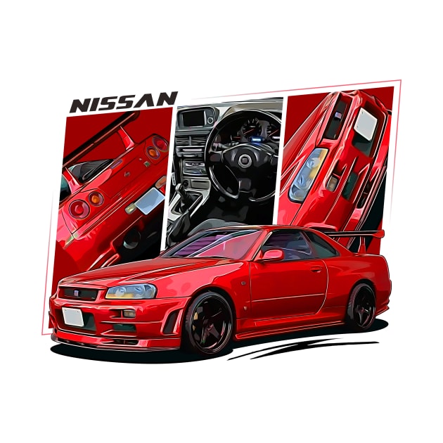 Nissan Skyline r34 GTR Red, JDM Car by T-JD