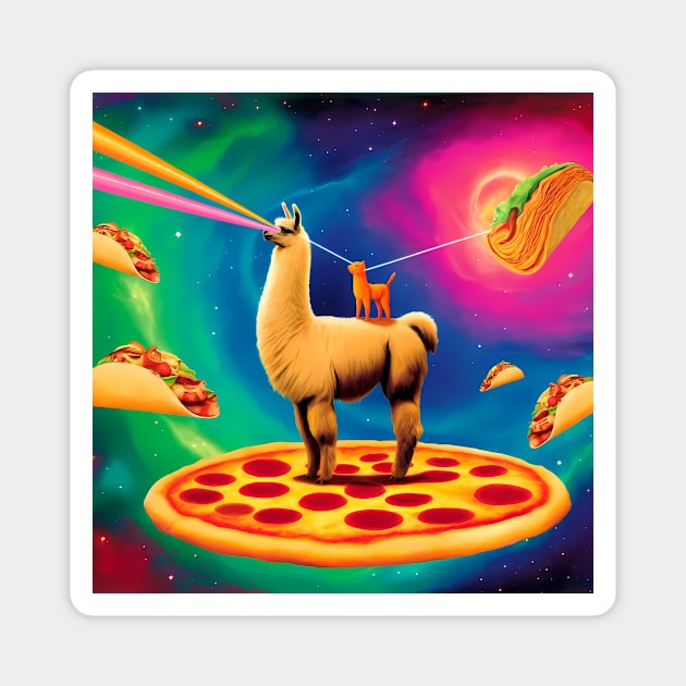 Funny Cat, Llama  with Pizza, Tacos, Lasers Vibrant Magnet by logiamerch
