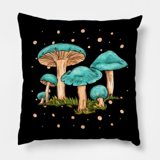 Bright blue mushrooms, cartoonish cottagecore art Pillow