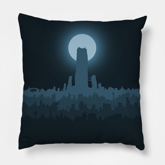 Midnight City Blue Pillow by archvinde